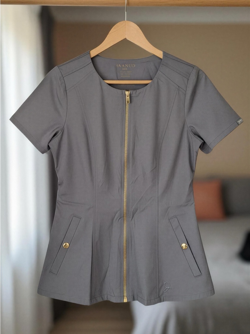 Jaanuu Gray Women's Zip-Front Medical Scrub Top